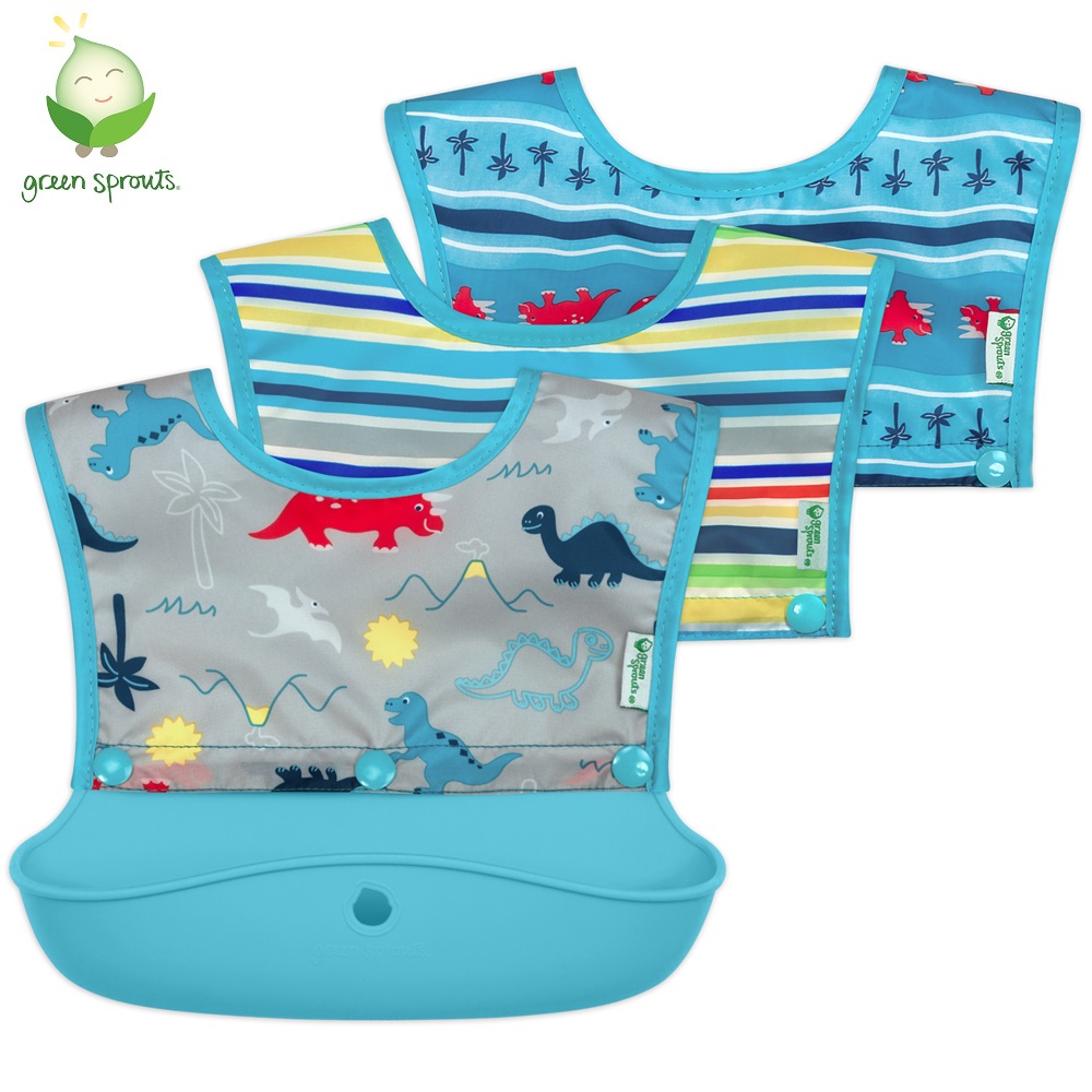 Bib Green Sprouts Snap and Go Dinos