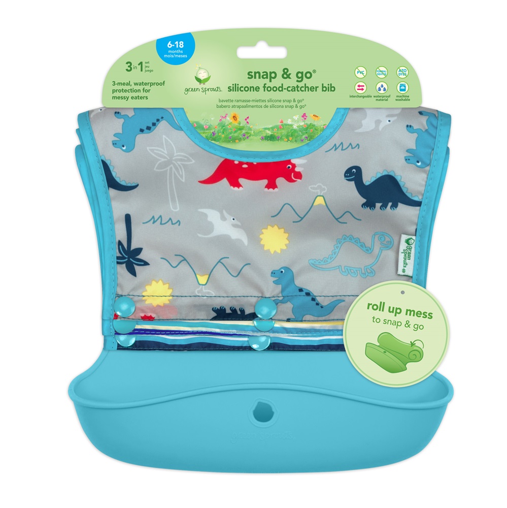 Bib Green Sprouts Snap and Go Dinos