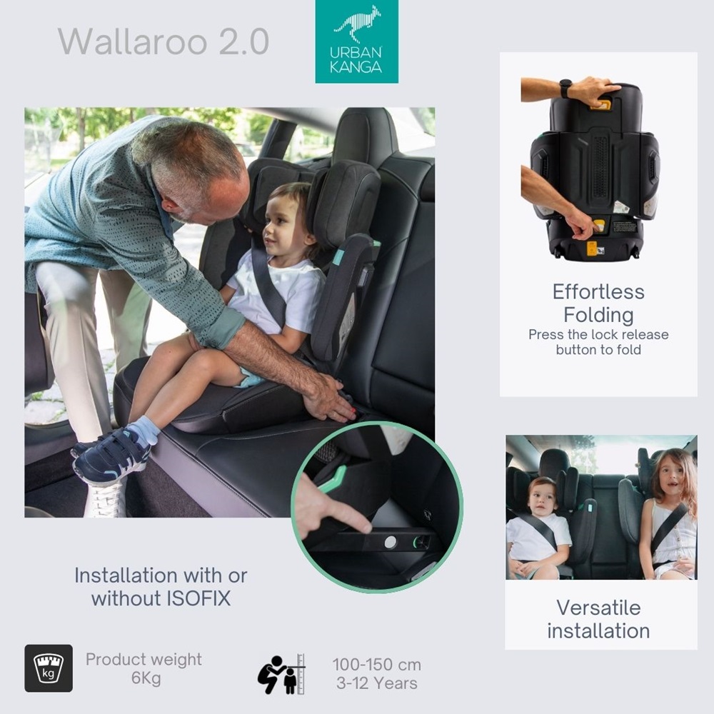 Foldable Car Seat Urban Kanga Wallaroo Black Quilt