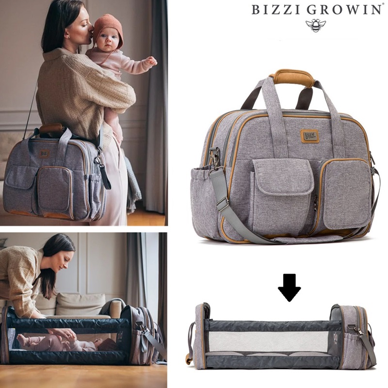 Diaper Bag and Travel Cot - Bizzi Growin POD Windsor Grey