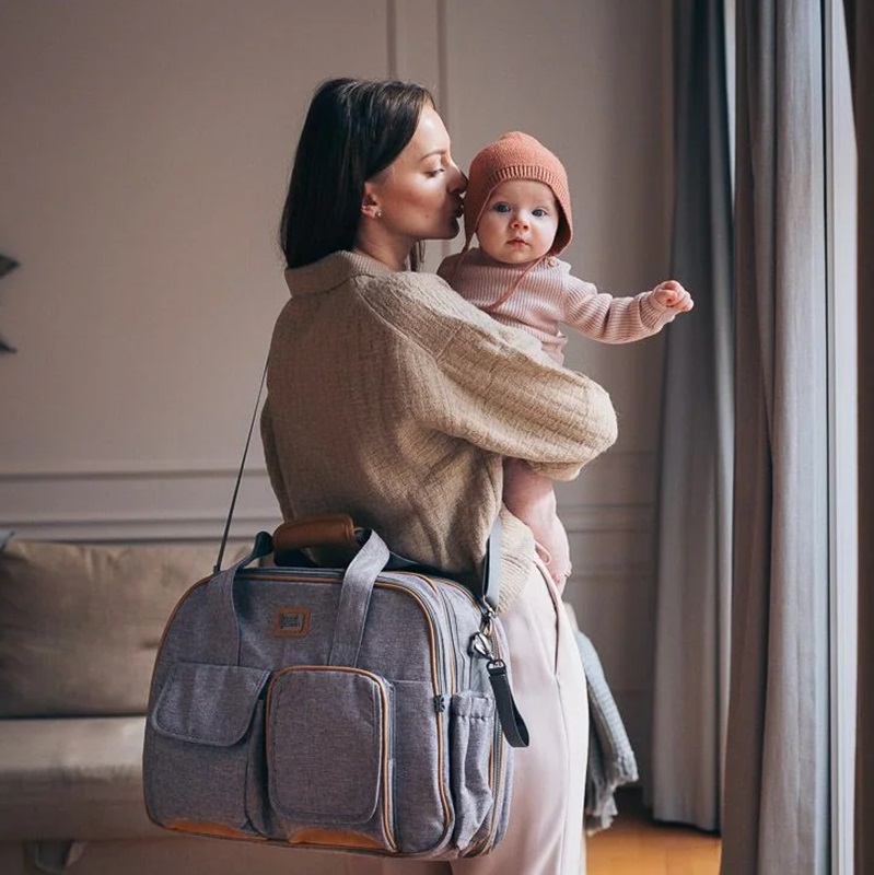 Diaper Bag and Travel Cot - Bizzi Growin POD Windsor Grey